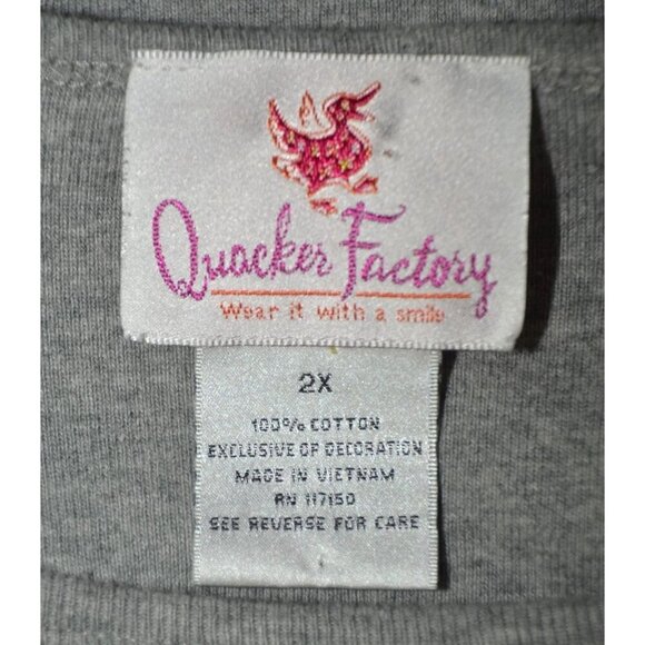 Quacker Factory Women's Gray Thin Knit Top 2X Studded Hearts Warm Casual Cotton - Picture 7 of 8